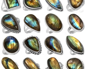 Natural Labradorite Gemstone Wholesale Lot Ring, 925 Sterling Silver Jewelry, Handmade Items, Men's Ring & Cocktail Ring Gift For Her