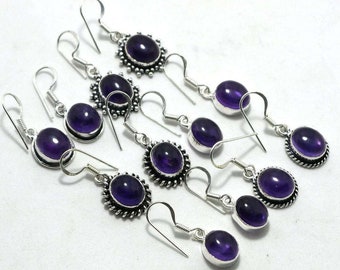 Natural Amethyst Gemstone Wholesale Earring Lot 925 Sterling Silver Earring Handmade Jewelry, Women's Gift Earring Christmas Offer...