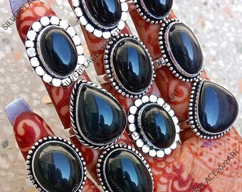 Black Onyx Gemstone Wholesale Ring Lot 925 Sterling Silver Plated Ring Handmade Vintage Ring Anniversary Gift Ring Men's Ring Gift For Her..