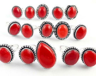 Christmas Offer : Coral Gemstone Wholesale Ring Lot, 925 Sterling Silver Pendant Handmade Jewelry AAA+ Good Quality Ring Women Gift..