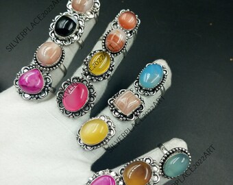 Genuine Botswana Agate Gemstone Wholesale Ring Lot 925 Sterling Silver Ring Vintage Ring Multi Color Ring Girls Gift Jewelry....