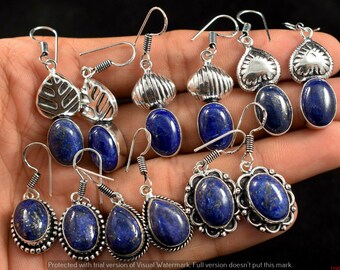 Natural Lapis Lazuli Gemstone Wholesale Earring Lot, 925 Sterling Silver Earring Dangle & Drop Earring