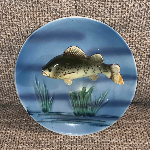 Vintage Napco Ceramic 3D Relief Yellow Perch Fish Wall Plate JAPAN 5"