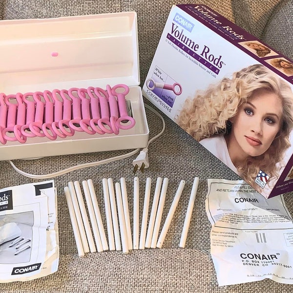 VTG CONAIR Volume Rods, Hairsetter, 15 Heated Soft Rollers + Styling Rods w/ Box