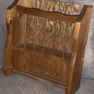 Vintage Wooden Spice Rack Shelf w/ Towel Rod Wood Wall Hanging Organizer