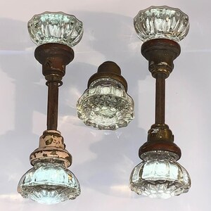 Vintage Antique Clear Glass Doorknobs 12 Point (Lot of 5) Knobs