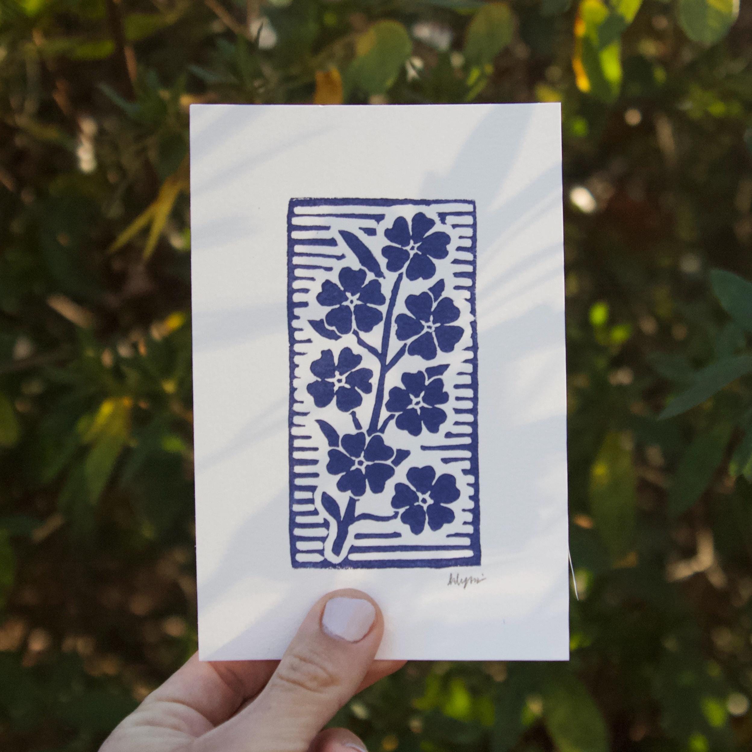 Forget-Me-Not Linocut Mini Print, 4x6”