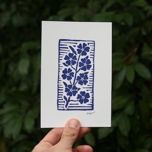 Forget-Me-Nots Linocut Mini Print, 4x6”