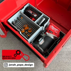 Jonah Pope M18 Router Drawer Insert-Milwaukee Packout 2 Drawer, Shop Organizer, Efficient Router Storage, Custom Packout Insert