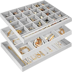 Stackable Jewelry Trays Organizer Jewellery Drawer Insert Divider Jewel Display Storage Container for Ring Earring Necklace Bracelet Watch