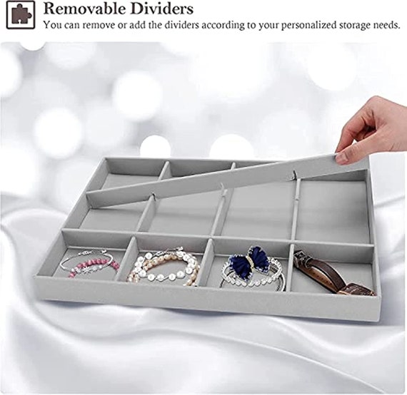 Grey Velvet Stackable Jewelry Organizer Tray for Necklaces, Rings, Display  for Pendants, Earring Storage (13.8 x 9.5 In)