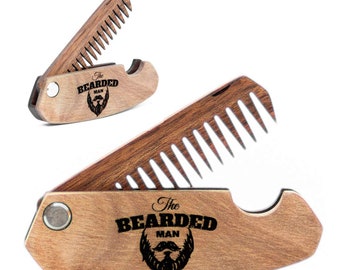 Bearded - Wooden Beard Comb For Men - Folding Pocket Comb For Men - Comb For Mustache and Beard