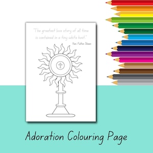 Adoration Colouring Page for Kids - Blessed Sacrament, Monstrance, Eucharist - instant download
