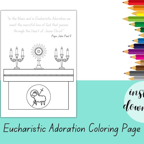 Adoration Coloring Page for kids | Blessed Sacrament, Holy Eucharist, First Communion, Altar - instant download