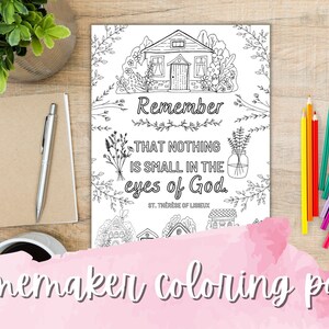 Cozy Homemaker Coloring Pages | Set of 4 | Catholic Mom Saint Quotes