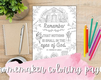 Cozy Homemaker Coloring Pages | Set of 4 | Catholic Mom Saint Quotes
