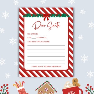 Weihnachtsmann Buchstabe & Wunschliste | Druckbar | Kinder Weihnachtswunschliste | Brief an Santa Vorlage | Spaß Feiertagsaktivität | Druckbares PDF