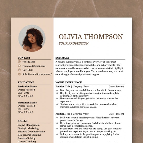 Creative Resume Template |  CV Template Professional |   CV Template Word |  Cover Letter | Resume with Photo | CV Resume Template