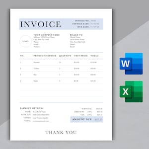 Invoice Template | Modern and Professional Invoice | Microsoft WORD and EXCEL | Business Invoice | Customizable and Printable