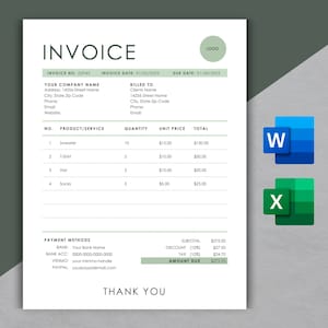 Invoice Template | Modern and Professional Invoice | Microsoft WORD and EXCEL | Business Invoice | Customizable and Printable