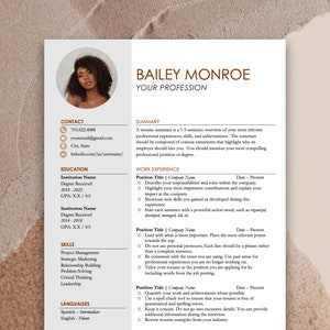 Plantilla de CV moderno con foto/Plantilla de CV profesional/Plantilla de CV Word/Carta de presentación/Plantilla de CV