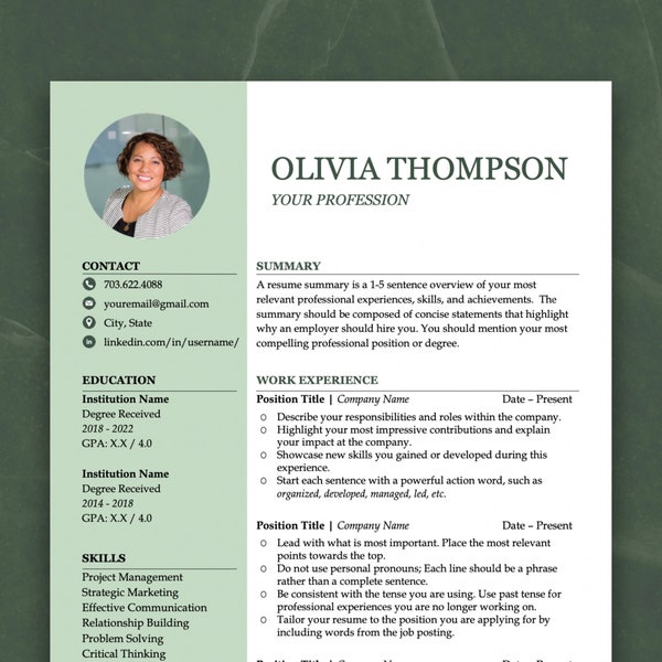 Creative Resume Template |  CV Template Professional |   CV Template Word |  Cover Letter | Resume with Photo | CV Resume Template