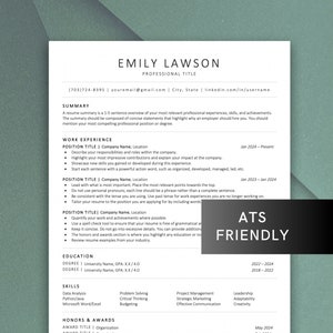 ATS Friendly Resume Template for Microsoft Word |  Professional and Modern Resume Template with Cover Letter and References