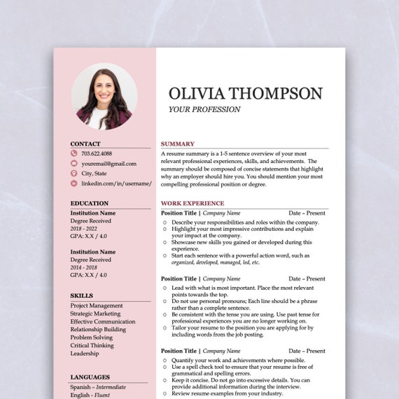 Creative Resume Template |  CV Template Professional |   CV Template Word |  Cover Letter | Resume with Photo | CV Resume Template
