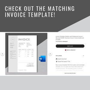 May include: A black and white invoice template in Microsoft Word format. The template has a modern and minimalist design with a simple layout. It includes sections for invoice number, date, customer information, product details, and payment information. The template is customizable and printable.