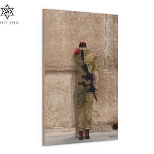 IDF Paratrooper at the Kotel | Israeli Jewish Soldier | Kotel Art, Jerusalem Art - Unique Digital Hand-Drawn Printed on 100% Cotton Canvas