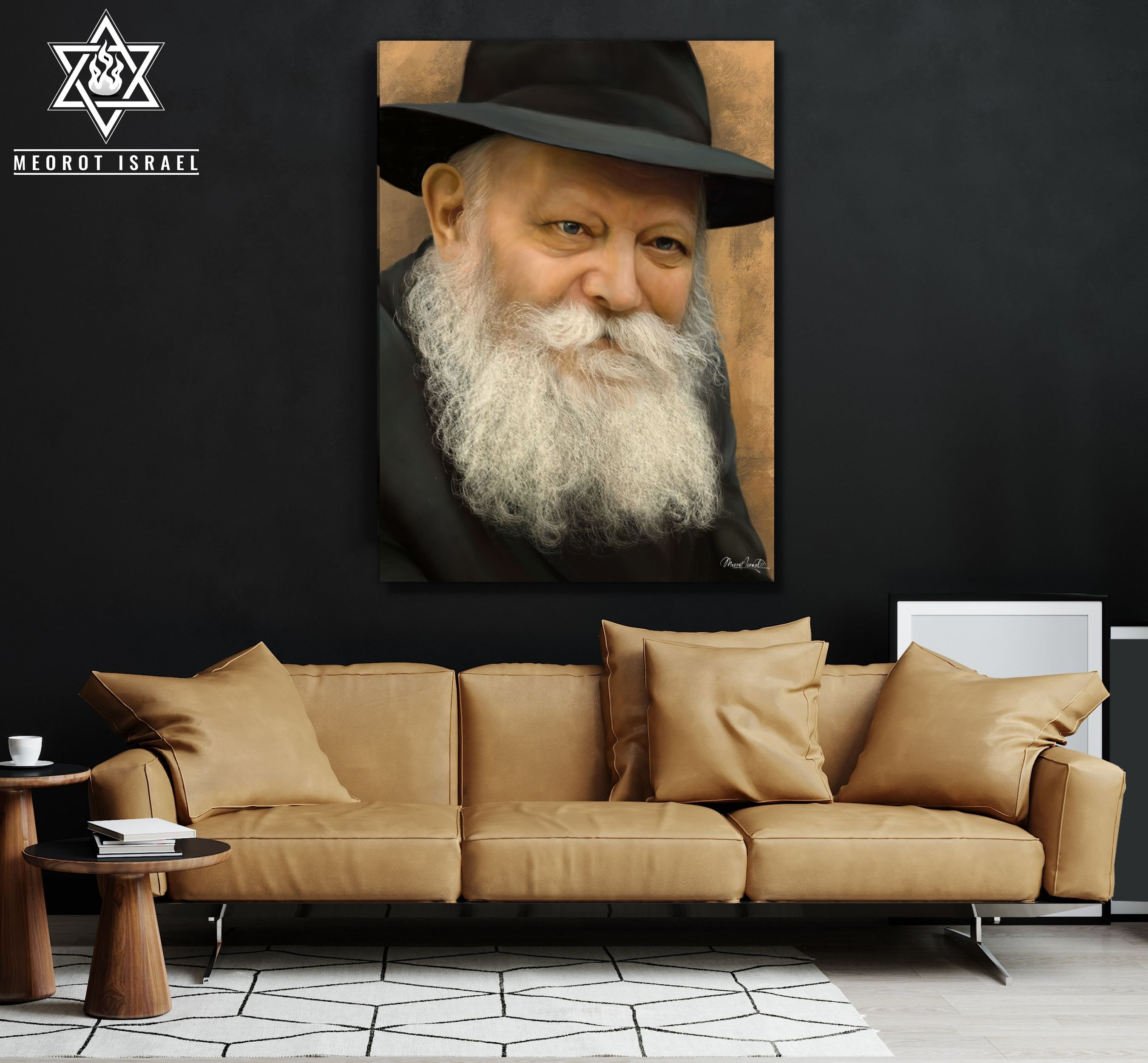 The Lubavitcher Rebbe  - Menachem Mendel Schneerson | Unique Digital Hand-Drawn Portrait - Printed on 100% cotton canvas