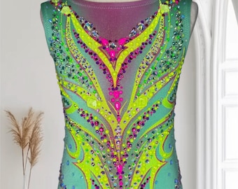 Rhythmic Gymnastics Leotard for Girls | Handmade RG Competition Leotard | Girls Gymnastics Costume | Practice Leotard | torso 100cm
