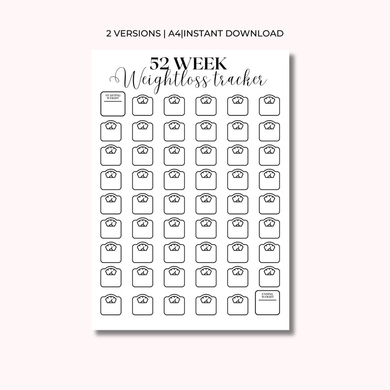 52 Week Weight Loss Tracker Printable/weight Loss Challenge/weight Loss ...