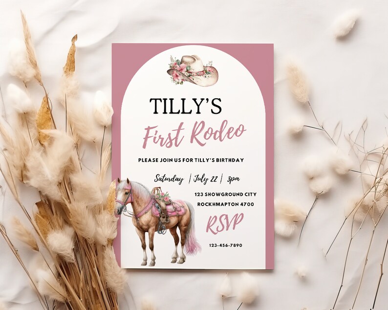 First Rodeo Flower EDITABLE First Rodeo Birthday Party Invitation, Cowgirl Party Printable ...