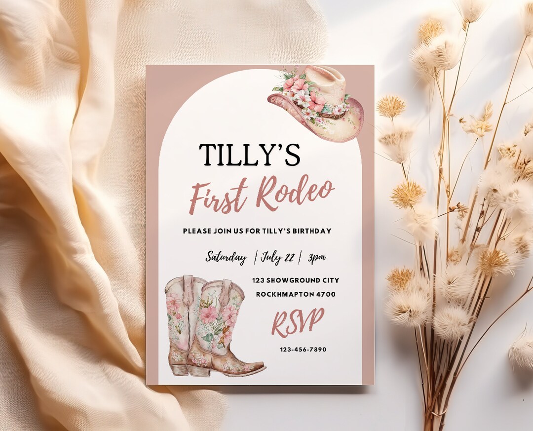 First Rodeo Flower EDITABLE First Rodeo Birthday Party Invitation, Cowgirl Party Printable ...