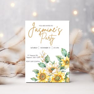 Sunflower birthday party invitation, Yellow floral party printable, Country birthday party, Cute sunflower Party, Editable, Digital, Invite
