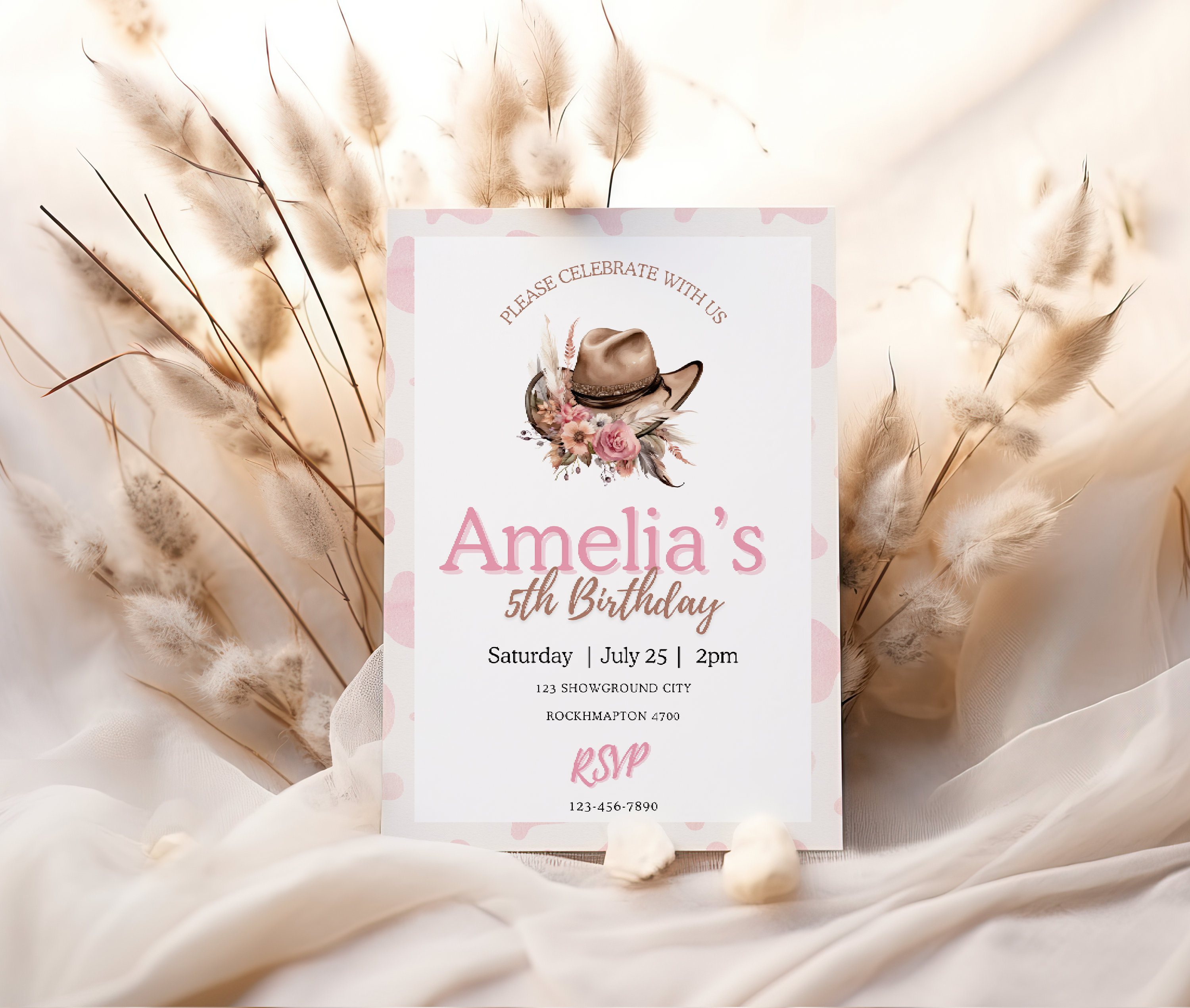EDITABLE Cowgirl Hat Birthday Party Invitation, Cowgirl Hat and Floral ...