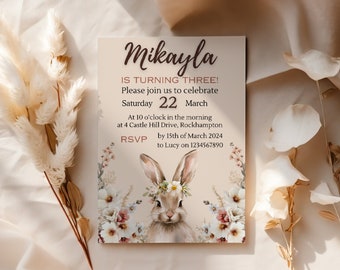 EDITABLE Bunny birthday party invitation cute bunny invite Some bunny's birthday Pink invitation girl invite flower invitation rabbit