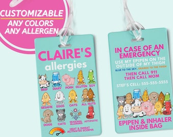 Food Allergy Medical Alert Tag Epipen Allergy Bag Tag Backpack Name Tag Medical ID Kid Food Allergy Bag Tag Inhaler Alert Multiple Allergies