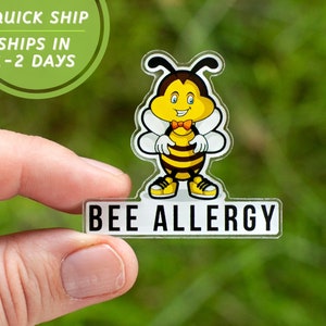 Bee Allergy Medical Alert Pin - Bee Allergies Awareness - Bee Stings - Cartoon Bee - Bee Poison - BeeAware - Back to School Safety