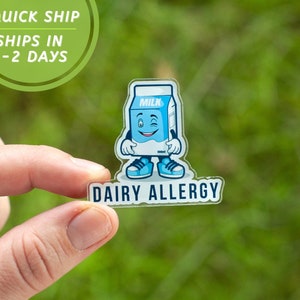 Alergia a laticínios Intolerância ou sensibilidade Pin 1,75 x 1,63 - Caixa de leite piscando - Jarro de leite - Intolerância à lactose diária - Sensibilidade à lactose