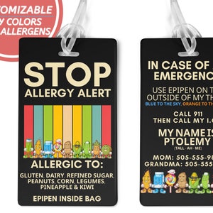 Custom Allergy Alert Tag Medical Tag Food Allergy Awarenes Backpack Name Tag Medical ID Kid Food Allergy Bag Tag Epipen Alert Peanut Allergy