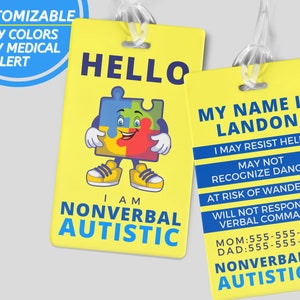 Custom Name Bag Medical Card Autistic Tag Kid Bag Tag Custom Medical Alert Bag Tag Custom Travel Tag Medical Autism Bag Tag ICE Card Autism