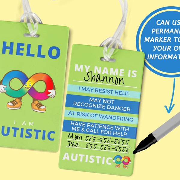 Personalized Name Tag Medical Card School Tag Kid Luggage Custom Medical Alert Bag Tag Custom Travel Tag Medical Bag Tag ICE Card Autism Tag