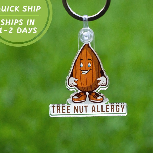 Tree Nut Allergy Allergic to nuts 2 x 1.98 keychain Food Allergies Awareness Bag Medical Alert tag backpack alert no nut tag treenut allergy