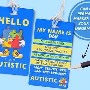 Etiqueta para mochilas con autismo Etiqueta de alerta médica para concienciar sobre el autismo Etiqueta para mochilas Etiqueta de alerta para autistas Tarjeta médica Neurodiversidad Mamá autista Seguridad infantil Niñera