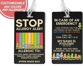 Custom Allergy Alert Tag Medical Tag Food Allergy Awarenes Backpack Name Tag Medical ID Kid Food Allergy Bag Tag Epipen Alert Peanut Allergy