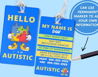 Etiqueta para mochilas con autismo Etiqueta de alerta médica para concienciar sobre el autismo Etiqueta para mochilas Etiqueta de alerta para autistas Tarjeta médica Neurodiversidad Mamá autista Seguridad infantil Niñera