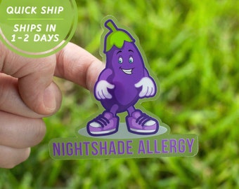 Nightshade Allergy Intolerance Clear Vinyl Sticker dishwasher scratch resistant kid friendly Food Allergies smiling eggplant sensitivity