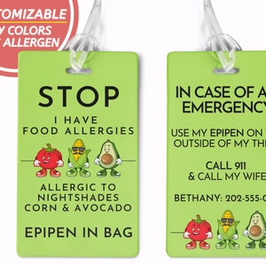Allergy ID Tag Emergency Contact Information Allergy Alert Allergy Bracelet Soy Allergy Backpack Tag Medical Alert Card Allergy Warning Tag